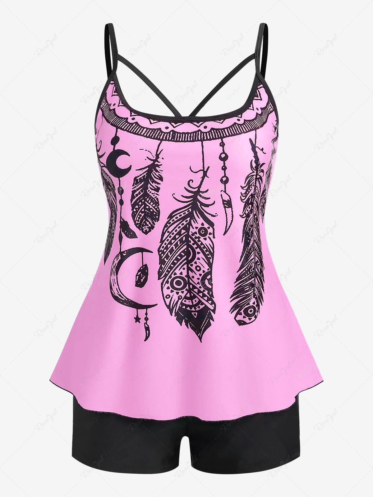 Hot Plus Size Dreamcatcher Print Modest Tankini Swimsuit  