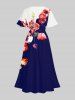 Costume de Plage Grande Taille Imprimé à Fleurs Contrastant - Bleu profond 