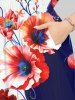 Costume de Plage Grande Taille Imprimé à Fleurs Contrastant - Bleu profond 