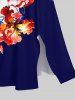 Costume de Plage Grande Taille Imprimé à Fleurs Contrastant - Bleu profond 