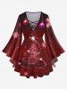 Christmas Tree Ball Snowflake Galaxy Print Ombre Lattice Top and Flare Pants Plus Size Matching Set -  