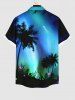 Plus Size Coconut Tree Colorful Ombre Galaxy Print Hawaii Buttons Pocket Shirt For Men -  