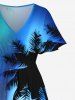 Plus Size Coconut Tree Colorful Glitter Ombre Galaxy Print Hawaii Split Pocket A Line Midi Dress -  