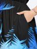 Plus Size Coconut Tree Colorful Glitter Ombre Galaxy Print Hawaii Split Pocket A Line Midi Dress -  