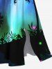 Plus Size Coconut Tree Colorful Glitter Ombre Galaxy Print Hawaii Split Pocket A Line Midi Dress -  