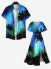 Plus Size Coconut Tree Colorful Glitter Ombre Galaxy Print Hawaii Split Pocket A Line Midi Dress -  
