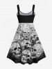 Plus Size Halloween Costume Skulls Print Tank Dress -  