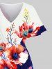 Plus Size Flowers Colorblock Print Split Hawaii Midi Dress -  