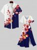 Plus Size Flowers Colorblock Print Split Hawaii Midi Dress -  