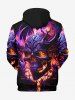 Plus Size Halloween Costume Fire Flame Metallic Skull Print Pocket Drawstring Hoodie For Men -  