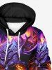 Plus Size Halloween Costume Fire Flame Metallic Skull Print Pocket Drawstring Hoodie For Men -  