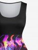 Robe D'Halloween Costume Vintage Crâne en Feu Imprimé Grande Taille - Noir XS