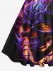 Robe D'Halloween Costume Vintage Crâne en Feu Imprimé Grande Taille - Noir XS
