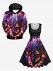 Robe D'Halloween Costume Vintage Crâne en Feu Imprimé Grande Taille - Noir XS
