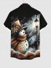 Chemisier avec Boutons et Poches à Imprimé Bonhomme de Neige et Fleurs Grande-Taille pour Hommes - Noir 3XL