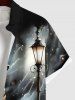 Chemisier avec Boutons et Poches à Imprimé Bonhomme de Neige et Fleurs Grande-Taille pour Hommes - Noir 3XL