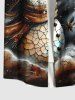 Chemisier avec Boutons et Poches à Imprimé Bonhomme de Neige et Fleurs Grande-Taille pour Hommes - Noir 3XL