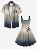 Plus Size Ombre Colorblock Coconut Tree Print Hawaii Tank Dress -  