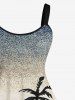 Plus Size Ombre Colorblock Coconut Tree Print Hawaii Tank Dress -  