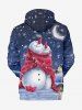 Plus Size Christmas Snowman Snowflake Cups Moon Print Pocket Drawstring Hoodie For Men -  