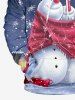 Plus Size Christmas Snowman Snowflake Cups Moon Print Pocket Drawstring Hoodie For Men -  