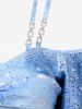 Plus Size Ombre Tie Dye Galaxy Moon Star Print Twist Chains Hollow Out Cold Shoulder Top -  