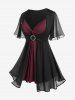 Plus Size Flutter Sleeves Twist Colorblock 2 in 1 Tee -  