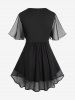 Plus Size Flutter Sleeves Twist Colorblock 2 in 1 Tee -  