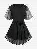 Plus Size Flutter Sleeves Twist Colorblock 2 in 1 Tee -  