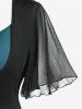 Plus Size Flutter Sleeves Twist Colorblock 2 in 1 Tee -  