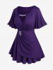 Plus Size Lettuce Ruched Keyhole Flutter Sleeves Surplice Tee -  