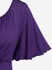 Plus Size Lettuce Ruched Keyhole Flutter Sleeves Surplice Tee -  