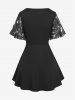 Plus Size Pearl Buckle Panel Ruched Twist Ruffles Embroidery Rose Flowers Chiffon 2 In 1 Top -  