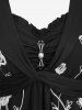 Plus Size Pearl Buckle Panel Ruched Twist Ruffles Embroidery Rose Flowers Chiffon 2 In 1 Top -  