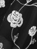 Plus Size Pearl Buckle Panel Ruched Twist Ruffles Embroidery Rose Flowers Chiffon 2 In 1 Top -  