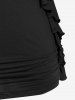 Plus Size Butterfly Sleeves Flounce Ruched Solid Surplice Tee -  