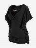 Plus Size Butterfly Sleeves Flounce Ruched Solid Surplice Tee -  