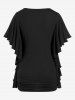 Plus Size Butterfly Sleeves Flounce Ruched Solid Surplice Tee -  