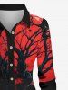 Plus Size Skull Tree Branch Hell Print Halloween Costume Half Button A Line Shirted Dress -  