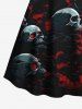 Plus Size Skull Tree Branch Hell Print Halloween Costume Half Button A Line Shirted Dress -  