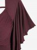 Plus Size Butterfly Sleeves Flounce Ruched Solid Surplice Tee -  