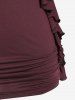 Plus Size Butterfly Sleeves Flounce Ruched Solid Surplice Tee -  
