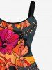 Plus Size Skull Floral Leaf Print Hawaii A Line Tank Dress -  