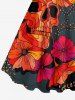 Plus Size Skull Floral Leaf Print Hawaii A Line Tank Dress -  