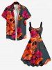Plus Size Skull Floral Leaf Print Hawaii A Line Tank Dress -  