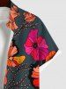 Plus Size Skull Floral Leaf Print Hawaii Button Pocket Shirt For Men -  