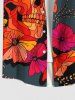 Plus Size Skull Floral Leaf Print Hawaii Button Pocket Shirt For Men -  