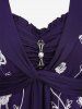 Plus Size Pearl Buckle Panel Ruched Twist Ruffles Embroidery Rose Flowers Chiffon 2 In 1 Top -  