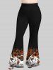 Pantalon Evasé Peinture Eclaboussée Papillon Imprimé Grande Taille - Noir 4X