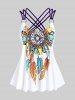 Plus Size Feather Print Crisscross Strappy Back Rings Boyshorts Tankini Swimsuit -  